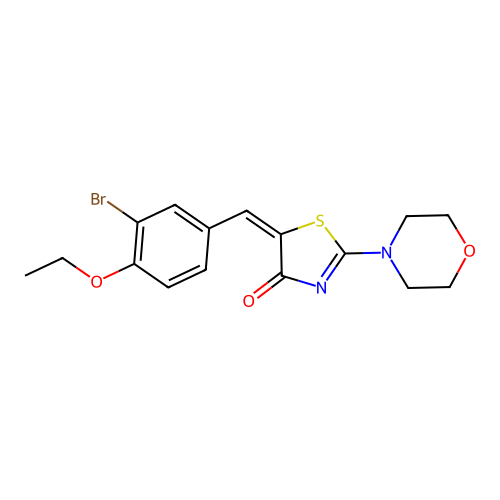 (5E)-5-(3-bromo-4-ethoxybenzylidene)-2-(morpholin-4-yl)-1,3-thiazol-4(5H)-one structure