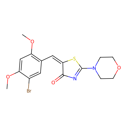 (E)-5-(5-bromo-2,4-dimethoxybenzylidene)-2-morpholinothiazol-4(5H)-one structure