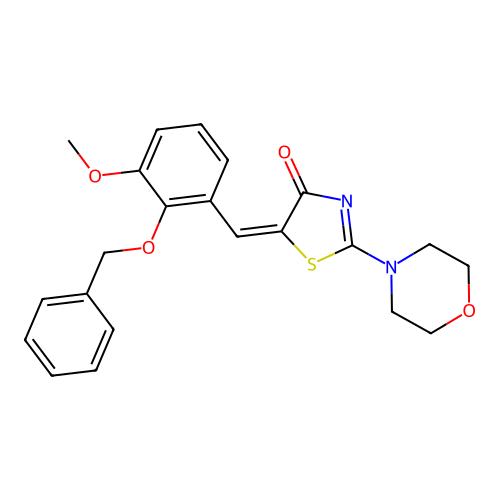 (E)-5-(2-(benzyloxy)-3-methoxybenzylidene)-2-morpholinothiazol-4(5H)-one structure