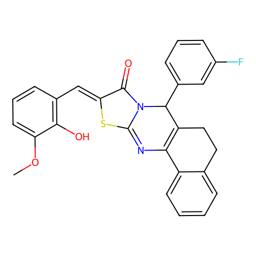 (10Z)-7-(3-fluorophenyl)-10-(2-hydroxy-3-methoxybenzylidene)-5,7-dihydro-6H-benzo[h][1,3]thiazolo[2,3-b]quinazolin-9(10H)-one structure