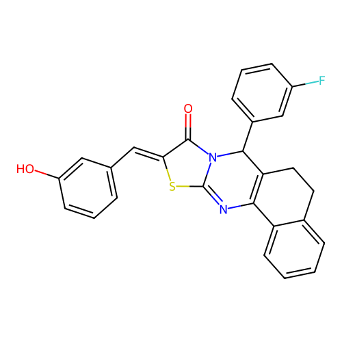 (10Z)-7-(3-fluorophenyl)-10-(3-hydroxybenzylidene)-5,7-dihydro-6H-benzo[h][1,3]thiazolo[2,3-b]quinazolin-9(10H)-one structure