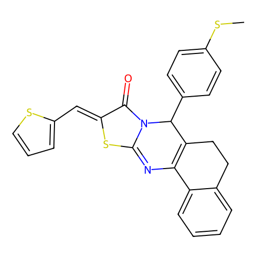 (10Z)-7-[4-(methylsulfanyl)phenyl]-10-(thiophen-2-ylmethylidene)-5,7-dihydro-6H-benzo[h][1,3]thiazolo[2,3-b]quinazolin-9(10H)-one structure