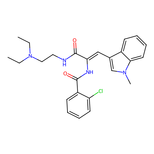 2-chloro-N-[1-(2-diethylaminoethylcarbamoyl)-2-(1-methylindol-3-yl)ethenyl]benzamide structure