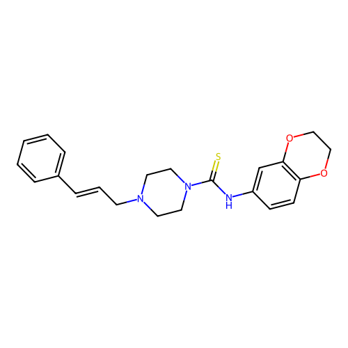 N-(2,3-dihydro-1,4-benzodioxin-6-yl)-4-[(E)-3-phenylprop-2-enyl]piperazine-1-carbothioamide structure