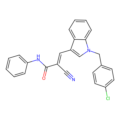 (2E)-3-[1-(4-chlorobenzyl)-1H-indol-3-yl]-2-cyano-N-phenylprop-2-enamide structure