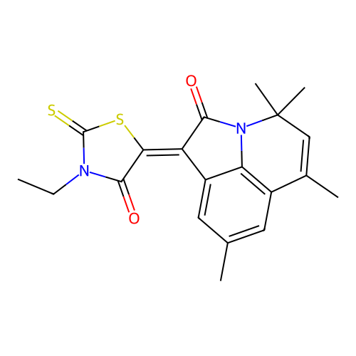 (1Z)-1-(3-ethyl-4-oxo-2-thioxo-1,3-thiazolidin-5-ylidene)-4,4,6,8-tetramethyl-4H-pyrrolo[3,2,1-ij]quinolin-2(1H)-one structure