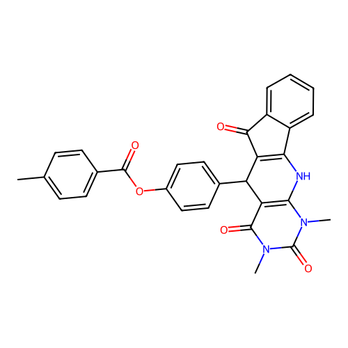 4-(1,3-dimethyl-2,4,6-trioxo-2,3,4,5,6,11-hexahydro-1H-indeno[2',1':5,6]pyrido[2,3-d]pyrimidin-5-yl)phenyl 4-methylbenzoate structure