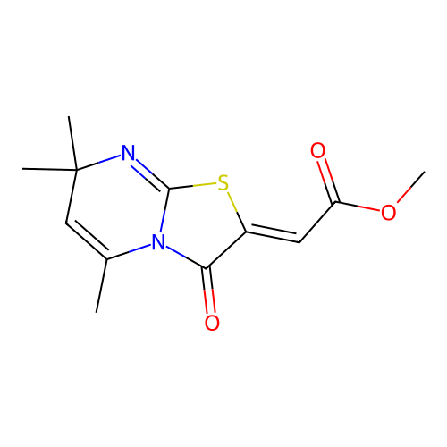 methyl (2Z)-2-(5,7,7-trimethyl-3-oxo-[1,3]thiazolo[3,2-a]pyrimidin-2-ylidene)acetate structure