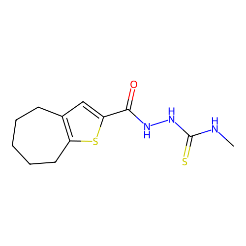 1-methyl-3-(5,6,7,8-tetrahydro-4H-cyclohepta[b]thiophene-2-carbonylamino)thiourea structure