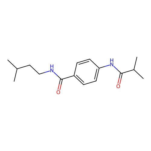 N-(3-methylbutyl)-4-[(2-methylpropanoyl)amino]benzamide structure