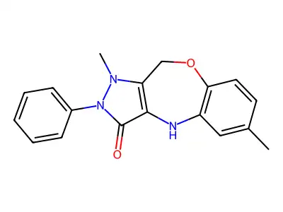 3,8-Dimethyl-2-phenyl-4,10-dihydropyrazolo[3,4-c][1,5]benzoxazepin-1-one structure