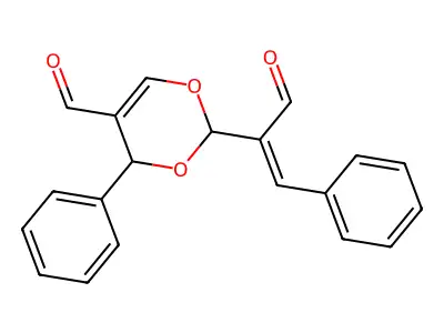2-(3-oxo-1-phenylprop-1-en-2-yl)-4-phenyl-4H-1,3-dioxine-5-carbaldehyde structure