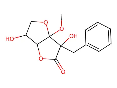 6-benzyl-3,6-dihydroxy-6a-methoxy-3,3a-dihydro-2H-furo[3,2-b]furan-5-one structure