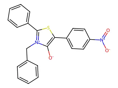 3-Benzyl-5-(4-nitrophenyl)-2-phenyl-1,3-thiazol-3-ium-4-olate structure