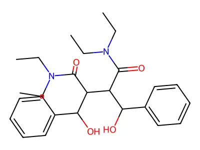 N,N,N',N'-tetraethyl-2,3-bis[hydroxy(phenyl)methyl]butanediamide structure