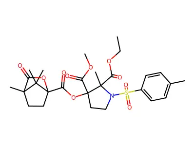 2-O-ethyl 3-O-methyl 2-methyl-1-(4-methylphenyl)sulfonyl-3-(1,7,7-trimethyl-2-oxo-3-oxabicyclo[2.2.1]heptane-4-carbonyl)oxypyrrolidine-2,3-dicarboxylate structure