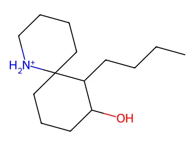 7-Butyl-8-hydroxy-1-azaspiro[5.5]undecan-1-ium structure