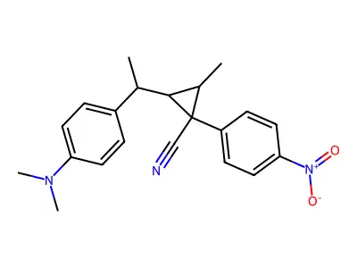 2-[1-(4-dimethylaminophenyl)ethyl]-3-methyl-1-(4-nitrophenyl)cyclopropane-1-carbonitrile structure