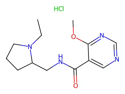 N-((1-Ethyl-2-pyrrolidinyl)methyl)-4-methoxy-5-pyrimidinecarboxamide monohydrochloride structure