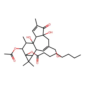 Octanoic acid, 9-(acetyloxy)-1,1a,1b,4,4a,5,7a,7b,8,9-decahydro-4a,7b-dihydroxy-3-(hydroxymethyl)-1,1,6,8-tetramethyl-5-oxo-9aH-cyclopropa(3,4)benz(1,2-e)azulen-9a-yl ester, (1aR-(1aalpha,1bbeta,4abeta,7aalpha,7balpha,8alpha,9beta,9aalpha))- structure