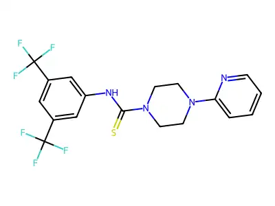 ((3,5-bis(trifluoromethyl)phenyl)amino)(4-(2-pyridyl)piperazinyl)methane-1-thione structure
