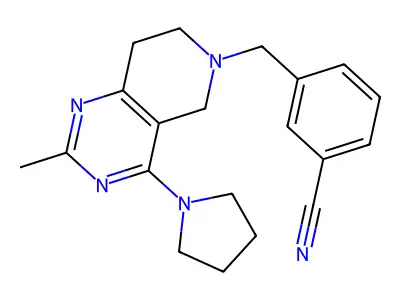 3-[(2-methyl-4-pyrrolidin-1-yl-7,8-dihydro-5H-pyrido[4,3-d]pyrimidin-6-yl)methyl]benzonitrile structure