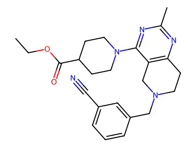 ethyl 1-[6-[(3-cyanophenyl)methyl]-2-methyl-7,8-dihydro-5H-pyrido[4,3-d]pyrimidin-4-yl]piperidine-4-carboxylate structure