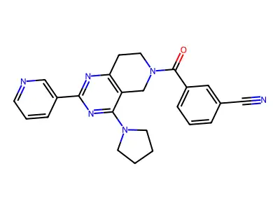 3-(2-pyridin-3-yl-4-pyrrolidin-1-yl-7,8-dihydro-5H-pyrido[4,3-d]pyrimidine-6-carbonyl)benzonitrile structure