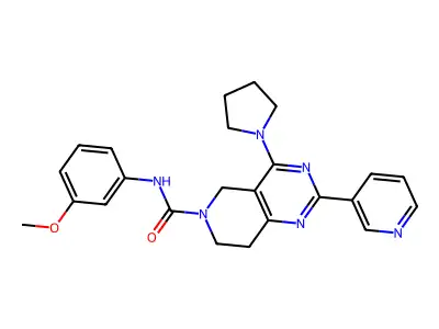 N-(3-methoxyphenyl)-2-pyridin-3-yl-4-pyrrolidin-1-yl-7,8-dihydro-5H-pyrido[4,3-d]pyrimidine-6-carboxamide structure