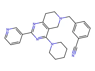 3-[(4-piperidin-1-yl-2-pyridin-3-yl-7,8-dihydro-5H-pyrido[4,3-d]pyrimidin-6-yl)methyl]benzonitrile structure