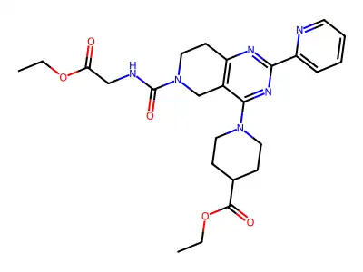ethyl 1-[6-[(2-ethoxy-2-oxoethyl)carbamoyl]-2-pyridin-2-yl-7,8-dihydro-5H-pyrido[4,3-d]pyrimidin-4-yl]piperidine-4-carboxylate structure
