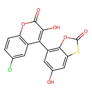 7-(6-Chloro-3-hydroxy-2-oxochromen-4-yl)-5-hydroxy-1,3-benzoxathiol-2-one structure