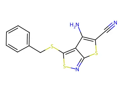 Thieno(2,3-c)isothiazole-5-carbonitrile, 4-amino-3-((phenylmethyl)thio)- structure