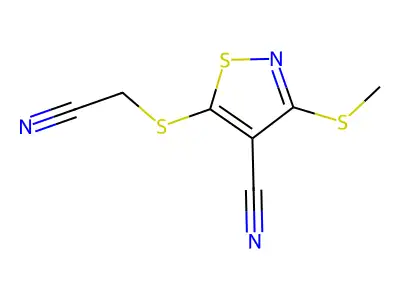 4-Isothiazolecarbonitrile, 5-((cyanomethyl)thio)-3-(methylthio)- structure