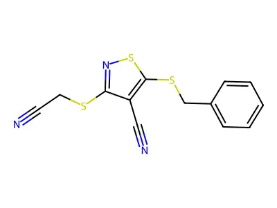 4-Isothiazolecarbonitrile, 3-((cyanomethyl)thio)-5-((phenylmethyl)thio)- structure