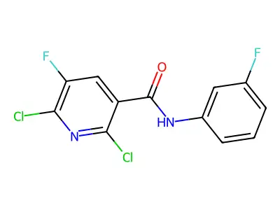 2,6-dichloro-5-fluoro-N-(3-fluorophenyl)nicotinamide structure