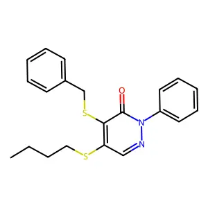 4-(benzylsulfanyl)-5-(butylsulfanyl)-2-phenyl-3(2H)-pyridazinone structure
