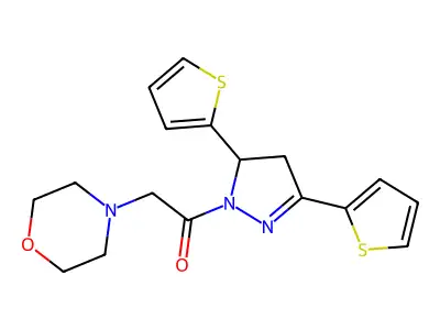 1-(3,5-di(thiophen-2-yl)-4,5-dihydro-1H-pyrazol-1-yl)-2-morpholinoethanone structure