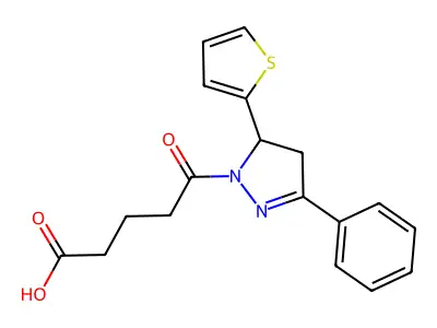 5-Oxo-5-(5-phenyl-3-thiophen-2-yl-3,4-dihydropyrazol-2-yl)pentanoic acid structure
