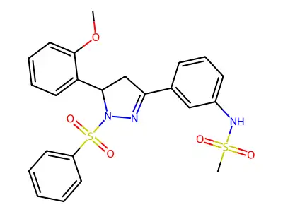 N-(3-(5-(2-methoxyphenyl)-1-(phenylsulfonyl)-4,5-dihydro-1H-pyrazol-3-yl)phenyl)methanesulfonamide structure