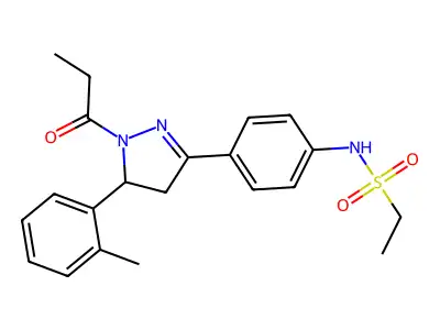 N-(4-(1-propionyl-5-(o-tolyl)-4,5-dihydro-1H-pyrazol-3-yl)phenyl)ethanesulfonamide structure