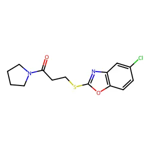 5-Chloro-1,3-benzoxazol-2-yl 3-oxo-3-(1-pyrrolidinyl)propyl sulfide structure