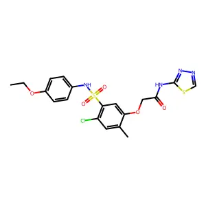 2-{4-chloro-5-[(4-ethoxyanilino)sulfonyl]-2-methylphenoxy}-N-(1,3,4-thiadiazol-2-yl)acetamide structure