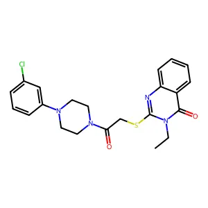 2-[2-[4-(3-chlorophenyl)piperazin-1-yl]-2-oxoethyl]sulfanyl-3-ethylquinazolin-4-one structure