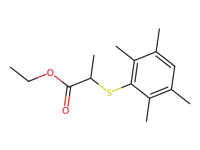Propionic acid, 2-((2,3,5,6-tetramethylphenyl)thio)-, ethyl ester structure