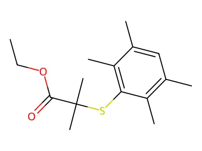 Propionic acid, 2-methyl-2-((2,3,5,6-tetramethylphenyl)thio)-, ethyl ester structure