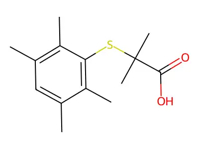Propionic acid, 2-methyl-2-((2,3,5,6-tetramethylphenyl)thio)- structure