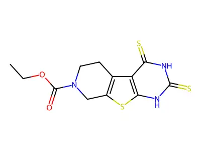 Ethyl 1,3,4,5,6,8-hexahydro-2,4-dithioxopyrido[4',3':4,5]thieno[2,3-d]pyrimidine-7(2H)-carboxylate structure