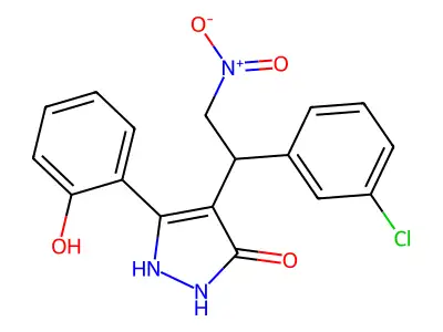 4-[1-(3-chlorophenyl)-2-nitroethyl]-3-(2-hydroxyphenyl)-1H-pyrazol-5-ol structure