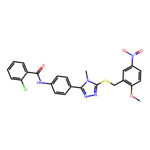 2-chloro-N-(4-{5-[(2-methoxy-5-nitrobenzyl)sulfanyl]-4-methyl-4H-1,2,4-triazol-3-yl}phenyl)benzamide structure